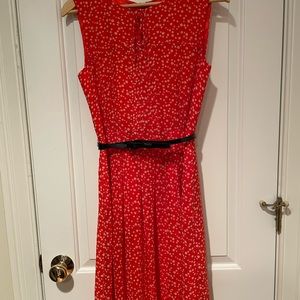 Orange and white polka dot dress from Anthropologie